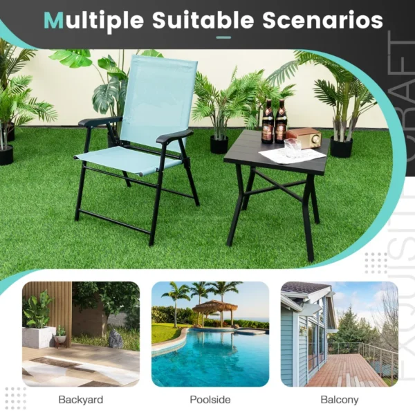 Set van 2 opvouwbare terrasstoelen draagbare stoelen met rugleuning en metalen frame eetstoelen voor buiten mintgroen 5