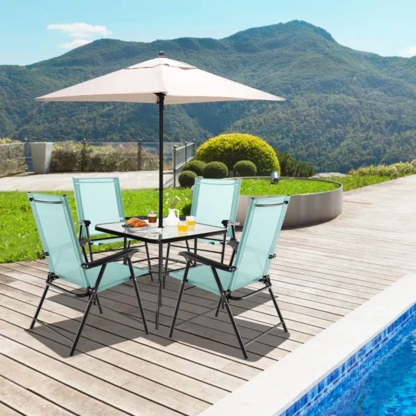 Set van 2 opvouwbare terrasstoelen draagbare stoelen met rugleuning en metalen frame eetstoelen voor buiten mintgroen 7