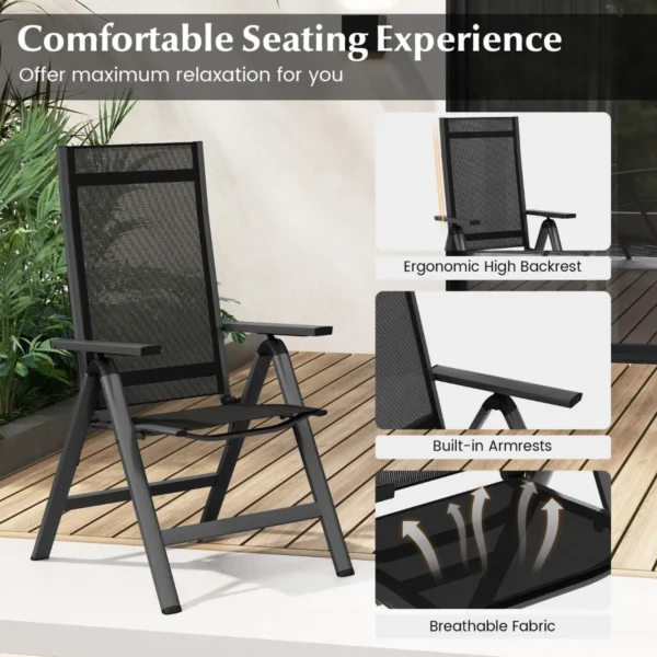 Set van 2 opvouwbare terrasstoelen lichtgewicht tuinstoelen met 7 voudig verstelbare rugleuning armleuningen inklapbare balkonstoelen 4