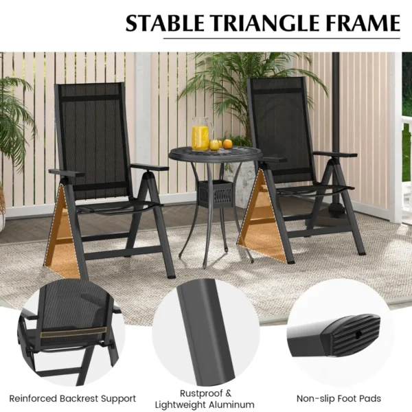 Set van 2 opvouwbare terrasstoelen lichtgewicht tuinstoelen met 7 voudig verstelbare rugleuning armleuningen inklapbare balkonstoelen 5
