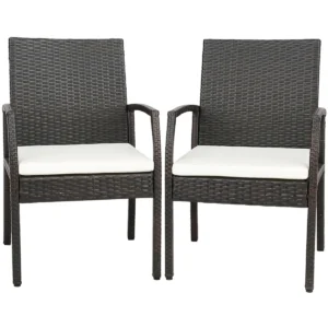 Set van 2 rieten terrasstoelen pe rotan buitenstoelen met zacht ritskussen stevig metalen frame en weerbestendig riet bruin 1