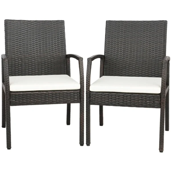 Set van 2 rieten terrasstoelen pe rotan buitenstoelen met zacht ritskussen stevig metalen frame en weerbestendig riet bruin 1