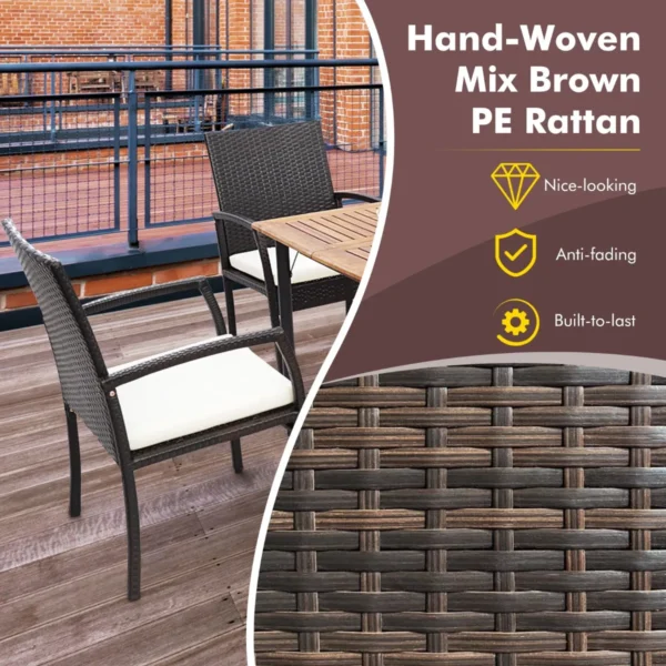 Set van 2 rieten terrasstoelen pe rotan buitenstoelen met zacht ritskussen stevig metalen frame en weerbestendig riet bruin 3
