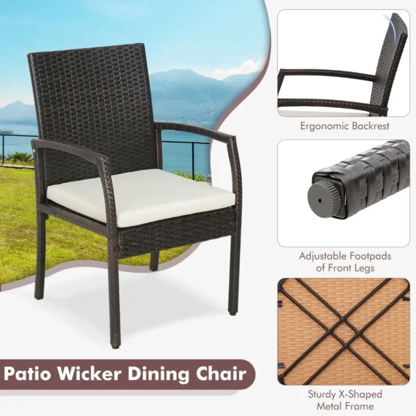 Set van 2 rieten terrasstoelen pe rotan buitenstoelen met zacht ritskussen stevig metalen frame en weerbestendig riet bruin 6