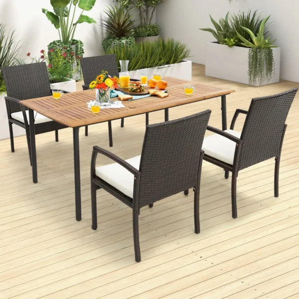 Set van 2 rieten terrasstoelen pe rotan buitenstoelen met zacht ritskussen stevig metalen frame en weerbestendig riet bruin 7
