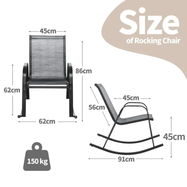 Set van 2 schommelstoelen met ademende stoffen zitting tuinstoelen schommelstoel voor tuin/balkon grijs 2