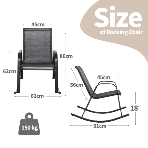 Set van 2 schommelstoelen met ademende stoffen zitting tuinstoelen schommelstoel voor tuin/balkon zwart 2