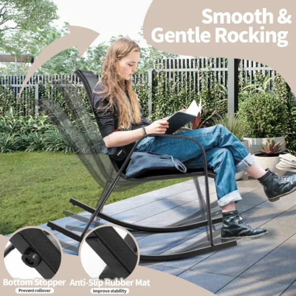 Set van 2 schommelstoelen met ademende stoffen zitting tuinstoelen schommelstoel voor tuin/balkon zwart 4