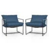 Set van 2 slingerstoel moderne vrijetijdsstoel voor binnen en buiten zitkussens weerbestendige zitstof stevig metalen frame marineblauw 1