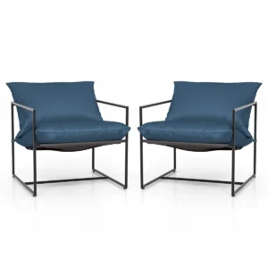 Set van 2 slingerstoel moderne vrijetijdsstoel voor binnen en buiten zitkussens weerbestendige zitstof stevig metalen frame marineblauw 1