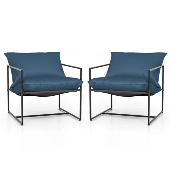 Set van 2 slingerstoel moderne vrijetijdsstoel voor binnen en buiten zitkussens weerbestendige zitstof stevig metalen frame marineblauw 1