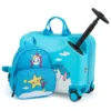 Set van 2 stuks bagage voor kinderen koffer van 47 cm en rugzak van 30 cm met wieltjes en waterdichte harde schaal rollende bagage+rugzak 2