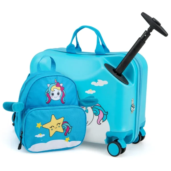 Set van 2 stuks bagage voor kinderen koffer van 47 cm en rugzak van 30 cm met wieltjes en waterdichte harde schaal rollende bagage+rugzak 2