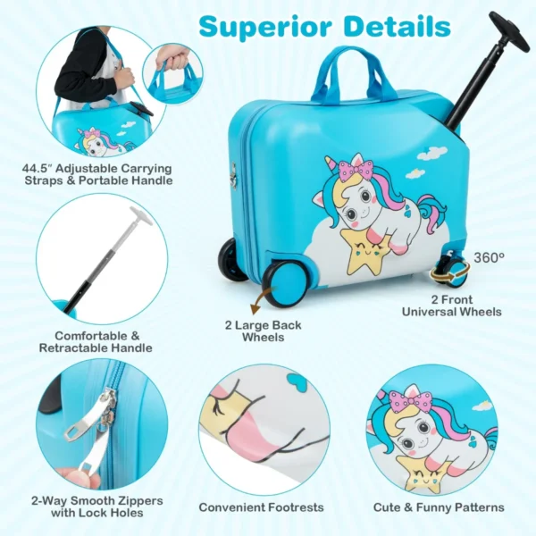 Set van 2 stuks bagage voor kinderen koffer van 47 cm en rugzak van 30 cm met wieltjes en waterdichte harde schaal rollende bagage+rugzak 5