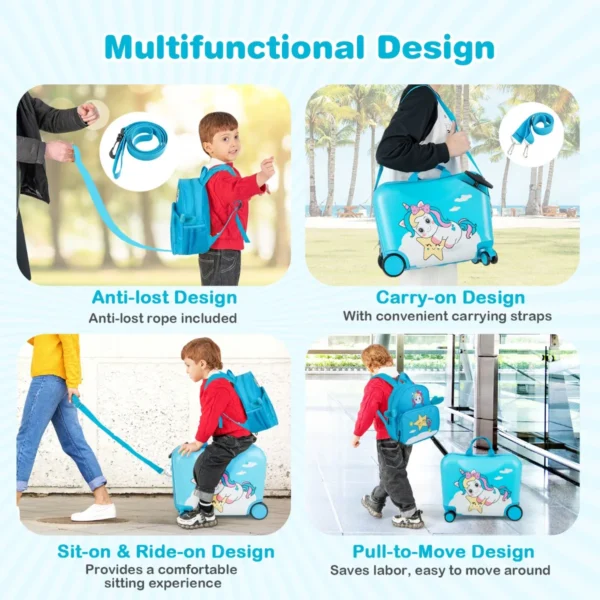 Set van 2 stuks bagage voor kinderen koffer van 47 cm en rugzak van 30 cm met wieltjes en waterdichte harde schaal rollende bagage+rugzak 7