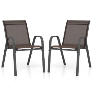 Set van 2 terrasstoelen stapelbare metalen eetkamerstoel met armleuningen tuinstoel van ademende bruin 1