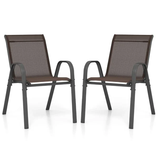 Set van 2 terrasstoelen stapelbare metalen eetkamerstoel met armleuningen tuinstoel van ademende bruin 1