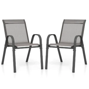 Set van 2 terrasstoelen stapelbare metalen eetkamerstoel met armleuningen tuinstoel van ademende stof grijs 1