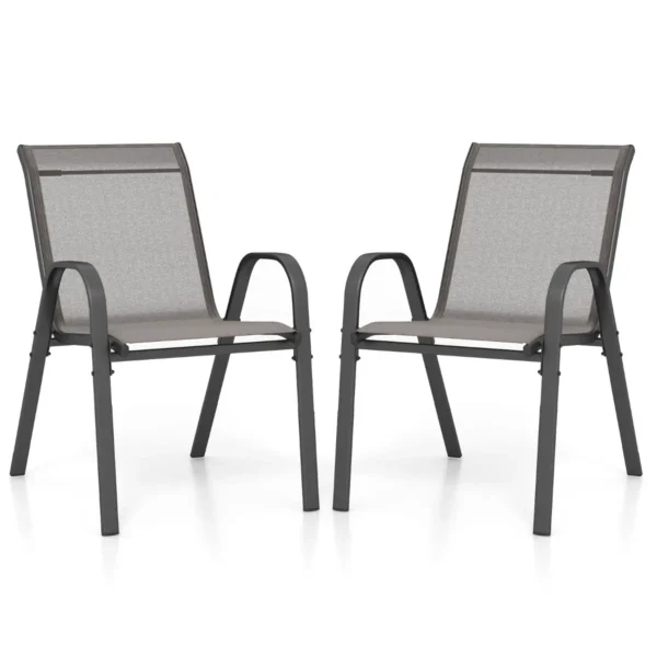 Set van 2 terrasstoelen stapelbare metalen eetkamerstoel met armleuningen tuinstoel van ademende stof grijs 1