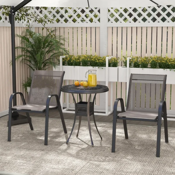 Set van 2 terrasstoelen stapelbare metalen eetkamerstoel met armleuningen tuinstoel van ademende stof grijs 7