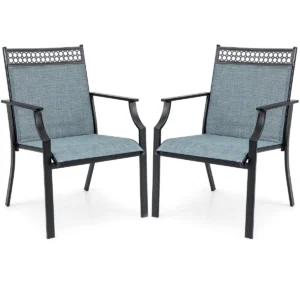 Set van 2 tuinstoelen buitenstoelen hoge rugleuning sneldrogende stof stevig metalen frame blauw 1