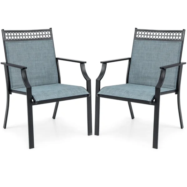 Set van 2 tuinstoelen buitenstoelen hoge rugleuning sneldrogende stof stevig metalen frame blauw 1