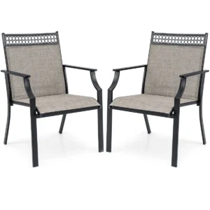 Set van 2 tuinstoelen buitenstoelen hoge rugleuning sneldrogende stof stevig metalen frame koffie 1