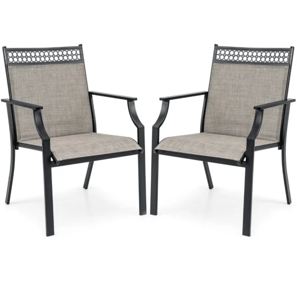 Set van 2 tuinstoelen buitenstoelen hoge rugleuning sneldrogende stof stevig metalen frame koffie 1