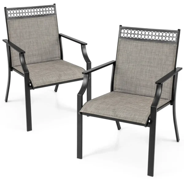 Set van 2 tuinstoelen buitenstoelen hoge rugleuning sneldrogende stof stevig metalen frame koffie 2