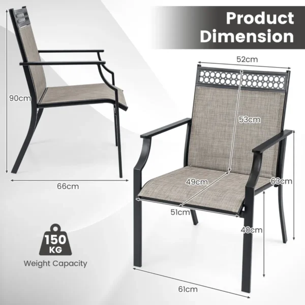 Set van 2 tuinstoelen buitenstoelen hoge rugleuning sneldrogende stof stevig metalen frame koffie 3