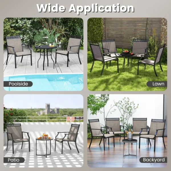 Set van 2 tuinstoelen buitenstoelen hoge rugleuning sneldrogende stof stevig metalen frame koffie 6