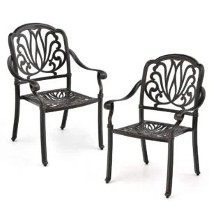 Set van 2 tuinstoelen van gegoten aluminium stapelstoelen stapelbare terrasstoelen met armleuningen tuinstoel voor balkon achtertuin 1
