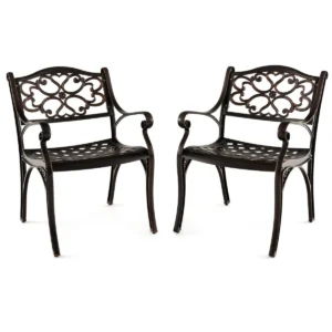 Set van 2 tuinstoelen van gegoten aluminium weerbestendige terrasstoelen met armleuningen balkonstoelen voor tuin achtertuin brons 1