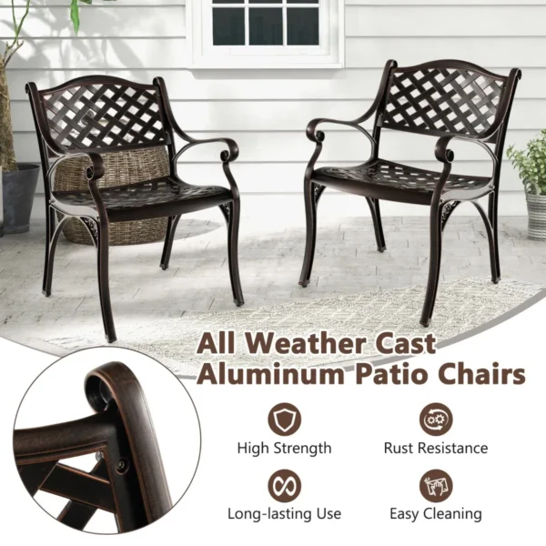 Set van 2 tuinstoelen van gegoten aluminium weerbestendige terrasstoelen met armleuningen balkonstoelen voor tuin balkon achtertuin 3