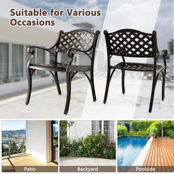 Set van 2 tuinstoelen van gegoten aluminium weerbestendige terrasstoelen met armleuningen balkonstoelen voor tuin balkon achtertuin 5
