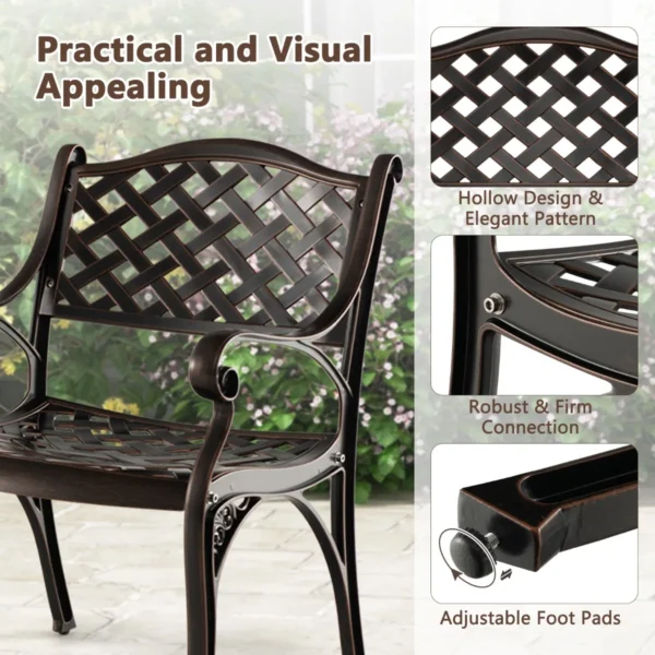 Set van 2 tuinstoelen van gegoten aluminium weerbestendige terrasstoelen met armleuningen balkonstoelen voor tuin balkon achtertuin 6