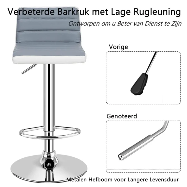 Set van 2 verstelbare kunstleeren barkrukken met lage rug en stevige ronde voet grijs 3
