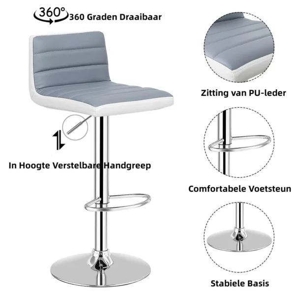 Set van 2 verstelbare kunstleeren barkrukken met lage rug en stevige ronde voet grijs 4