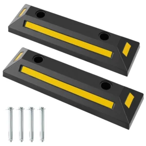 Set van 2 wielstops voor het parkeren van voertuigen duurzaam en stevig rubber reflecterende strips voor autobanden garages 1