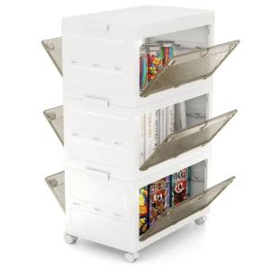 Set van 3/4 kunststof opbergbakken 126 l/168 l stapelbare opbergbakken met deksels opvouwbare opbergbak met wieltje 3 1