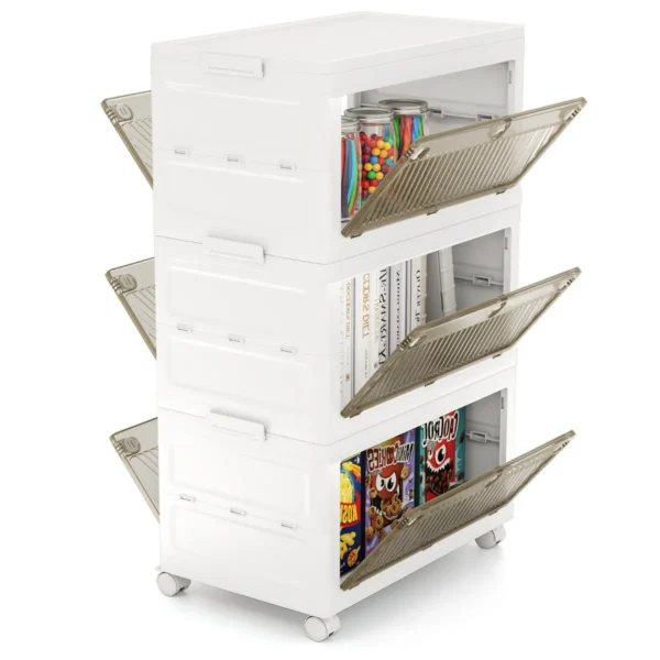Set van 3/4 kunststof opbergbakken 126 l/168 l stapelbare opbergbakken met deksels opvouwbare opbergbak met wieltje 3 1