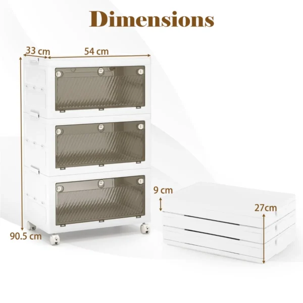 Set van 3/4 kunststof opbergbakken 126 l/168 l stapelbare opbergbakken met deksels opvouwbare opbergbak met wieltje 3 3