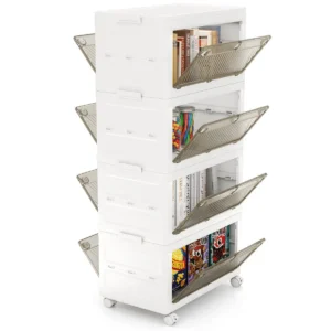 Set van 3/4 kunststof opbergbakken 126 l/168 l stapelbare opbergbakken met deksels opvouwbare opbergbak met wieltje 4 1