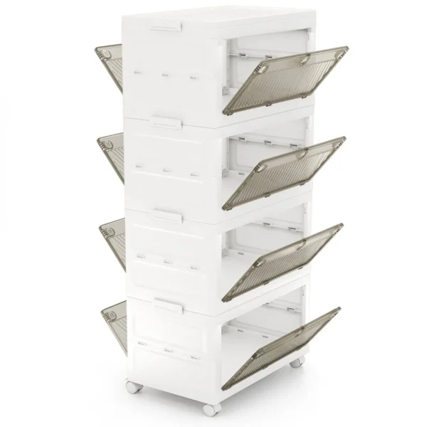 Set van 3/4 kunststof opbergbakken 126 l/168 l stapelbare opbergbakken met deksels opvouwbare opbergbak met wieltje 4 2
