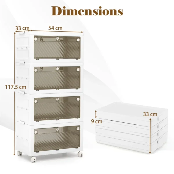 Set van 3/4 kunststof opbergbakken 126 l/168 l stapelbare opbergbakken met deksels opvouwbare opbergbak met wieltje 4 3