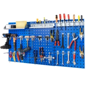 Set van 3 geperforeerde wandpanelen gereedschapsset met 28 ophangaccessoires handig gereedschapspaneel blauw 1
