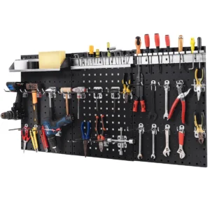 Set van 3 geperforeerde wandpanelen gereedschapsset met 28 ophangaccessoires handig gereedschapspaneel zwart 1