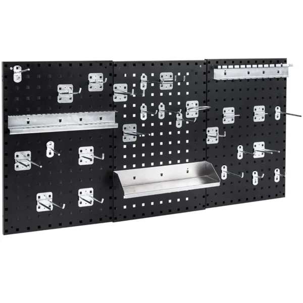 Set van 3 geperforeerde wandpanelen gereedschapsset met 28 ophangaccessoires handig gereedschapspaneel zwart 2