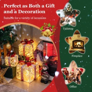 Set van 3 led geschenkdozen op batterijen werkende geschenken met rode strikken 60 led verlichting en 6h timer verlichte kerstdecoratie 1