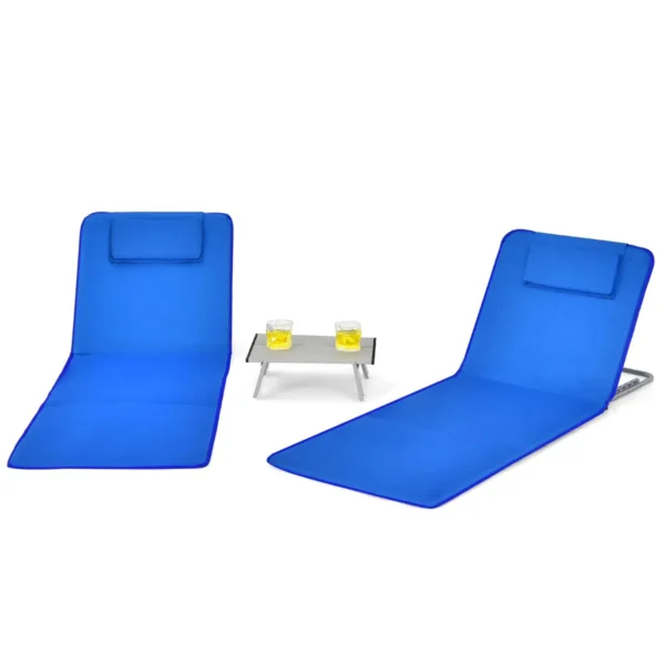 Set van 3 opvouwbare strandmatten met 2 lounge stoelen en bijzettafel 161 x 55,5 x 27 47 blauw 2